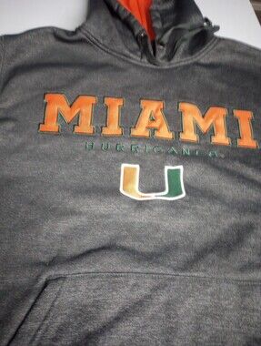 Colosseum Gray Miami Hurricanes Zip-Up Hoodie with Orange & Green Size Medium